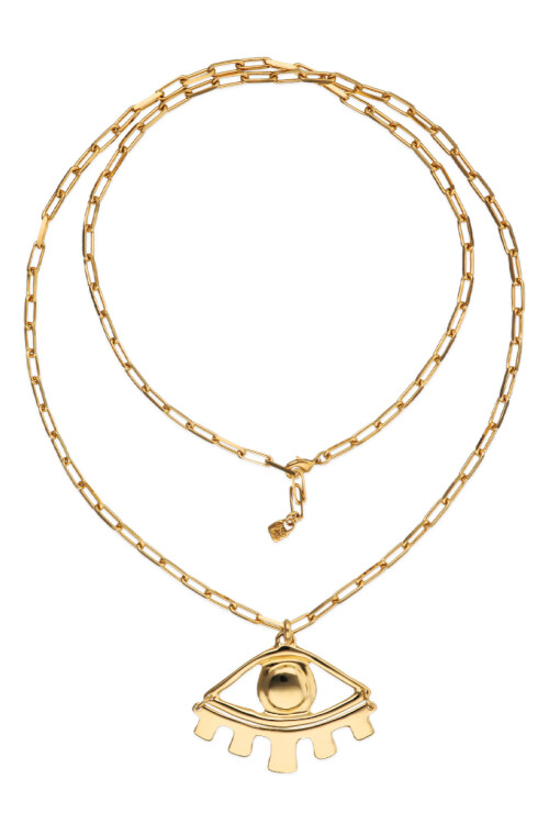 COLLAR LARGO DE ALEACIÓN DE METALES BAÑADO EN ORO DE 18K CON DETALLE DE OJO GRANDE Colgante