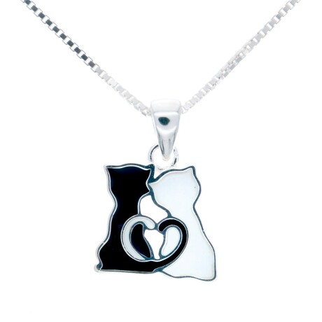 Conjunto de dije y cadena de plata 925 con esmalte, GATITOS. Conjunto de dije y cadena de plata 925 con esmalte, GATITOS.