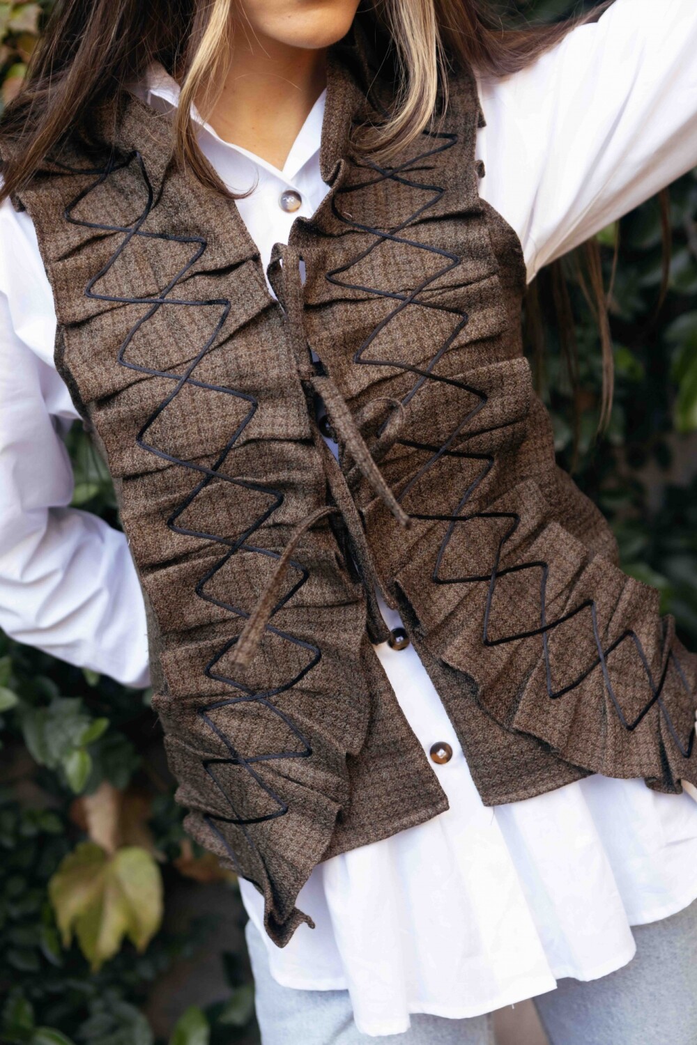 Dancing Queen Vest Tweed Beige / Chocolate