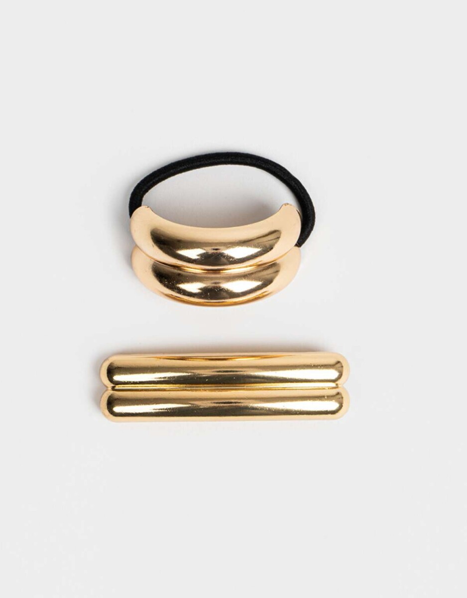 Set De Accesorios De Pelo Metálico - Dorado 