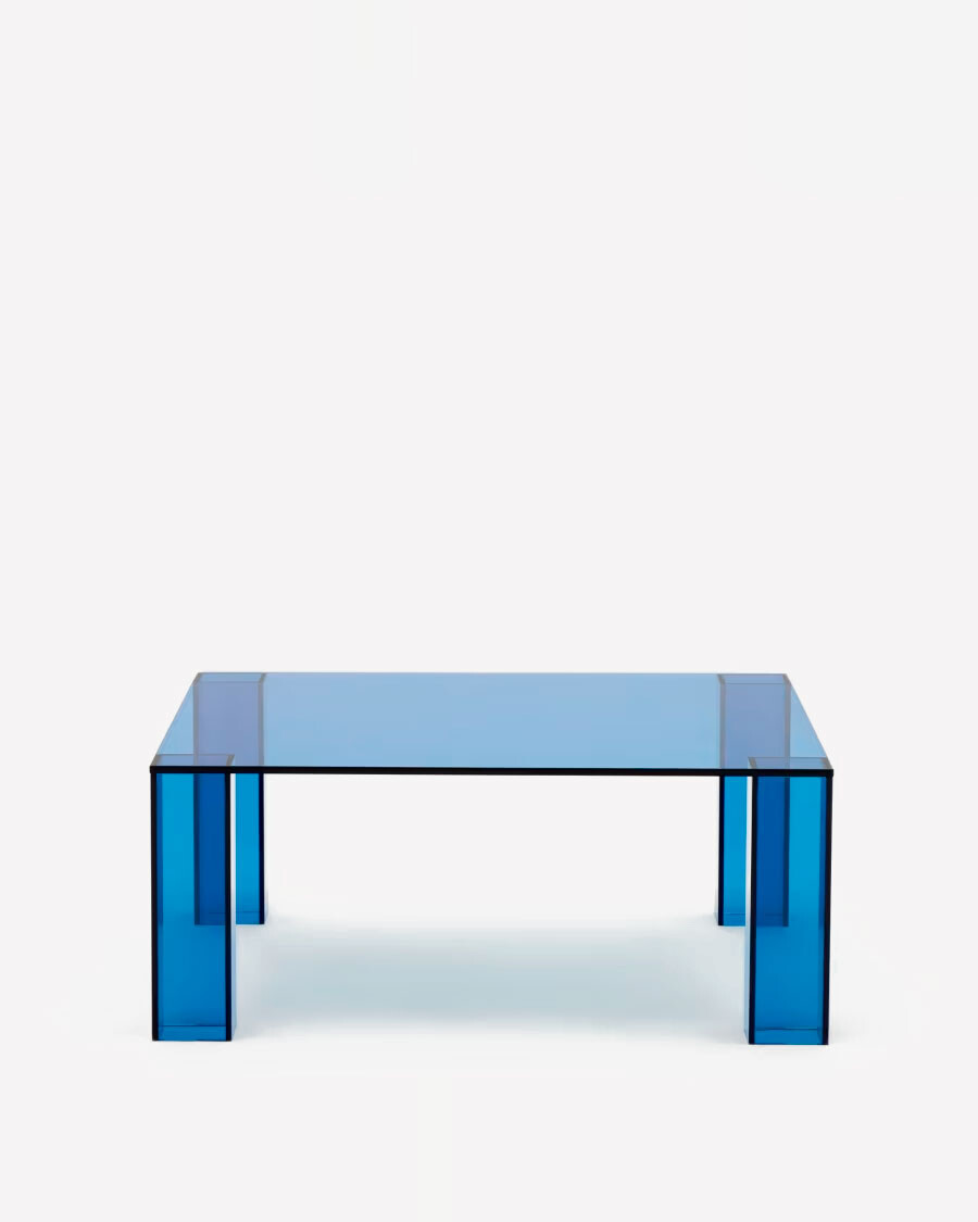 Mesa auxiliar Adularia de cristal templado azul 85 x 85 cm