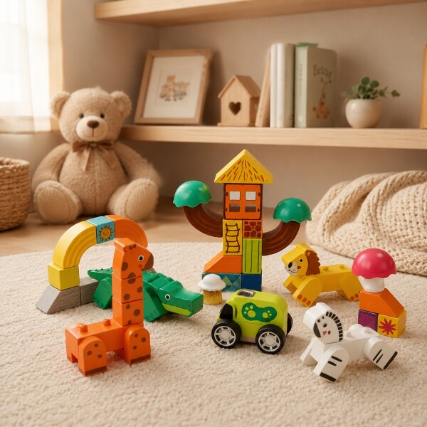 Juego Bloques Jungla Encastre Madera Animales Top Bright Naranja 1