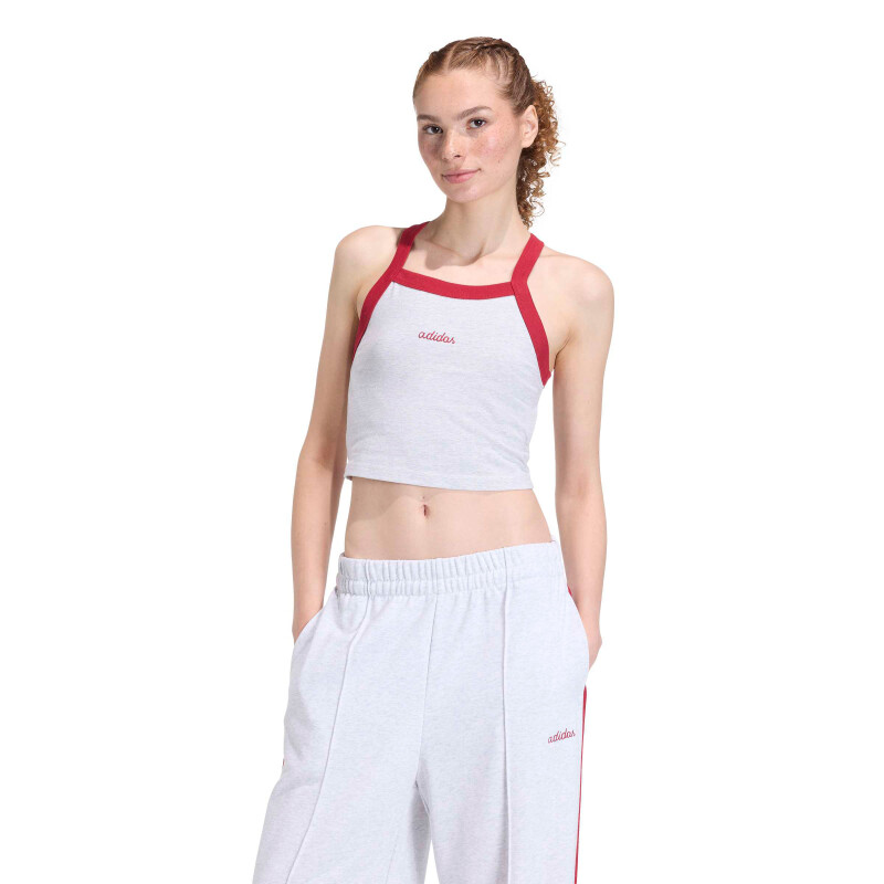 Musculosa de Mujer Adidas Essentials Bordado Gris - Rojo