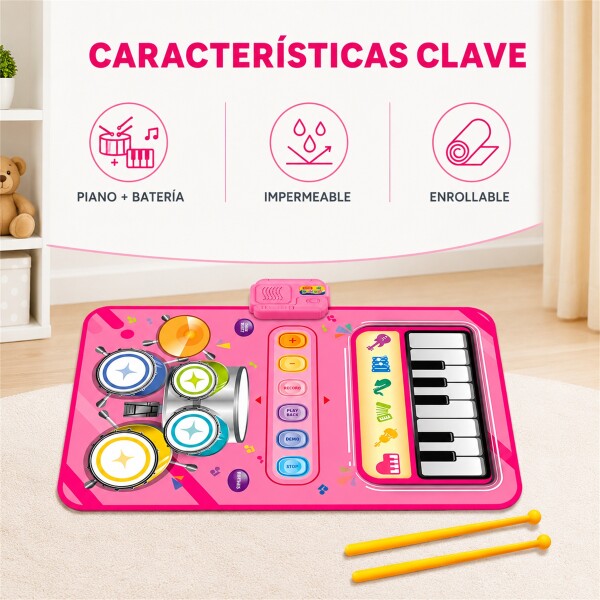 Alfombra Musical Infantil 2 en 1 Piano y Batería 80 x 55 cm Rosa