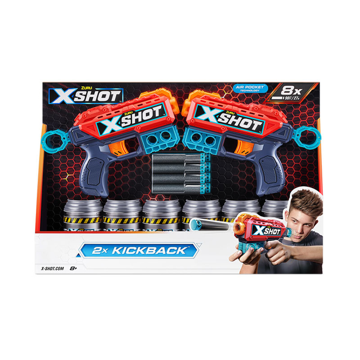 X-Shot Excel Doble Kickback X 2 C/8 Dardos & 6 Latas 