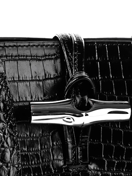 Cartera clásica de cuero impreso cocodrilo, Roseau Essential Negro