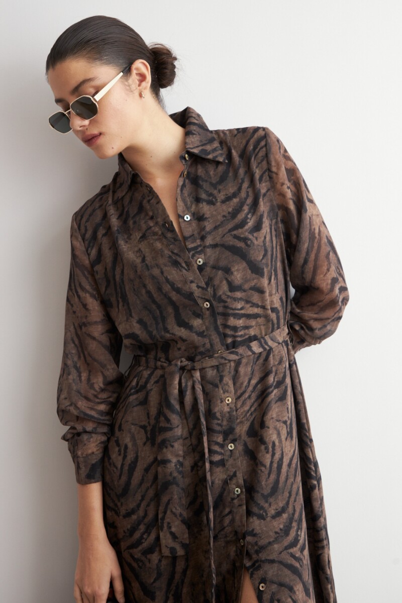Vestido camisero animal print tostado