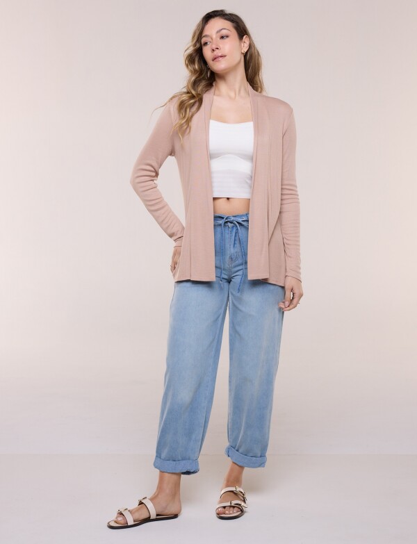 Cardigan De Punto Acanalado BEIGE