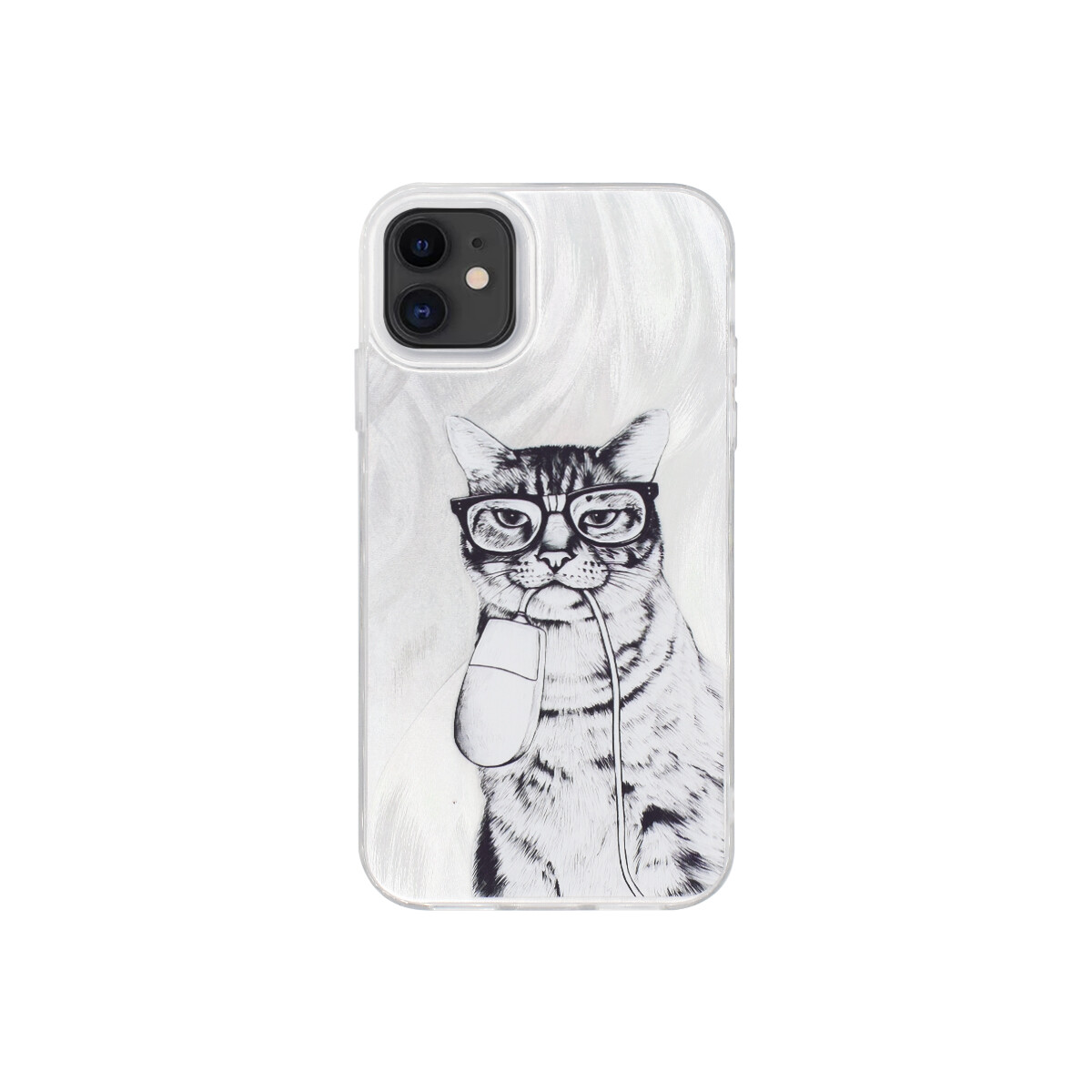 Protector para iPhone 11 plateado diseño gato 
