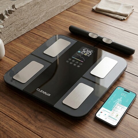Balanza Digital Bluetooth Baño Bioimpedancia Masa Corporal 8 electrodos Pantalla Color CLEMUR Balanza Digital Bluetooth Baño Bioimpedancia Masa Corporal 8 electrodos Pantalla Color CLEMUR
