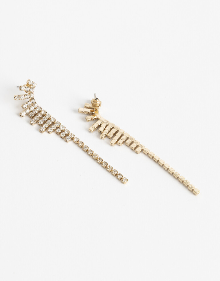 Aros Colgantes Largos Strass Aros Largos Strass - Dorado