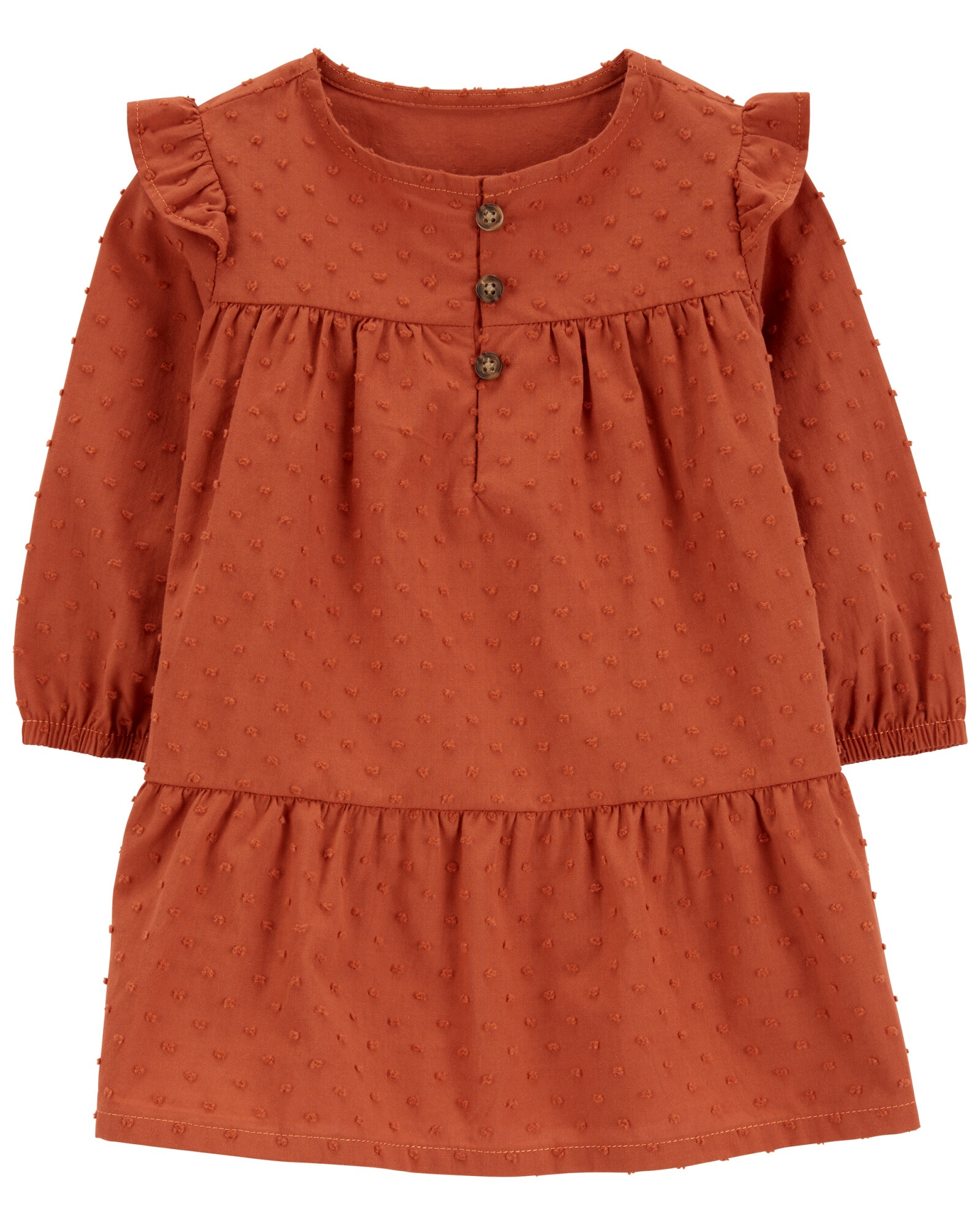 Vestido de algodón con textura, mangas con volados Vestido de algodón con textura, mangas con volados