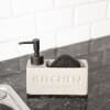Dispensador de jabón de cocina con porta esponja beige
