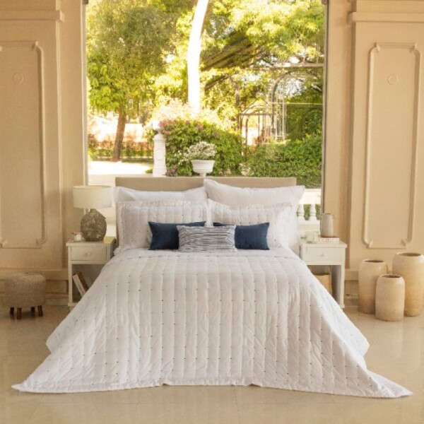 Edredón Capitone 400 hilos Blanco con Azul 250×250 cm