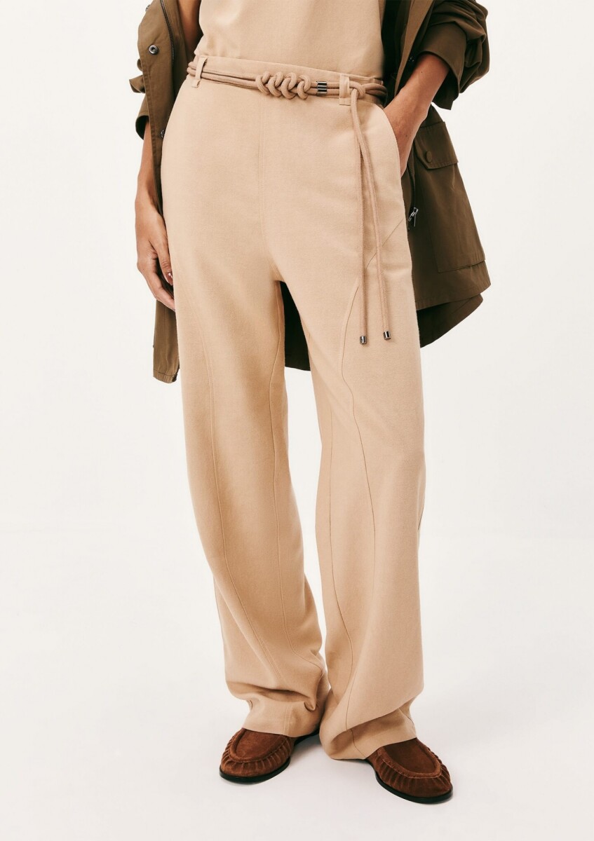 PANTALONES RECTOS CON CINTURÓN - BEIGE 