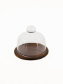 QUESERA CAMPANA DE VIDRIO Y BASE MADERA MARRON