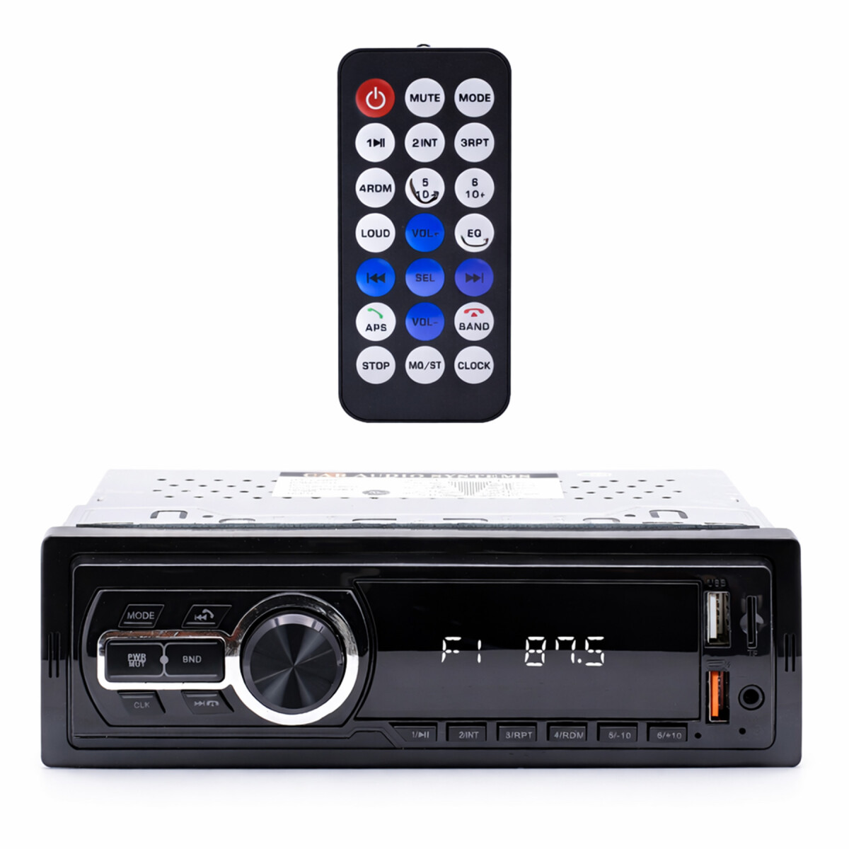 Radio Para Auto Coche FM C/ Control Remoto USB x2 Led - Color Negro 