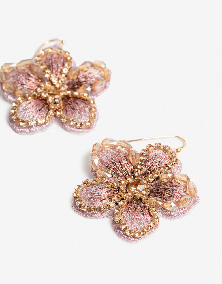 Aros Colgantes Cortos Tela Aros Colgantes Cortos Flores - Violeta Lila