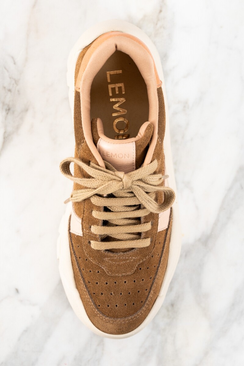 Zapatilla Cuero Combinada Camel