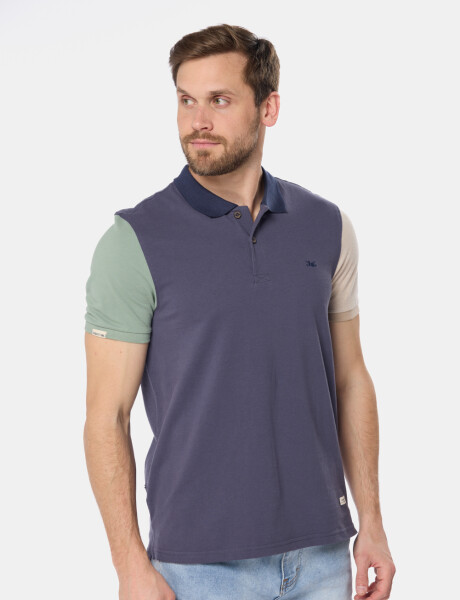 REMERA POLO COMBINADA PIQUÉ Azul