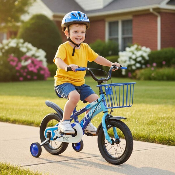Bicicleta Infantil Yjtong Rod 12 Canasto Parrilla Rueditas Azul 1