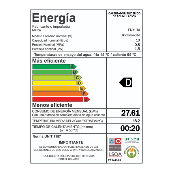 Termotanque De Acero Enxuta Tenx1010 10 Lts TERMOTANQUE ENXUTA 10L TENX1010 PRISMA