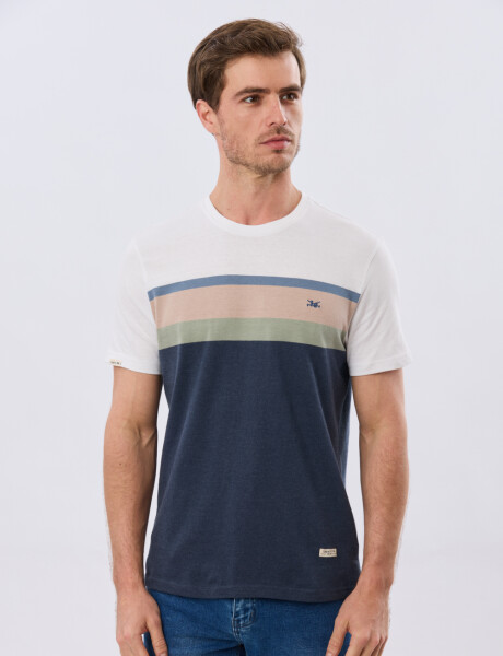 REMERA RAYADA DE ALGODÓN Azul