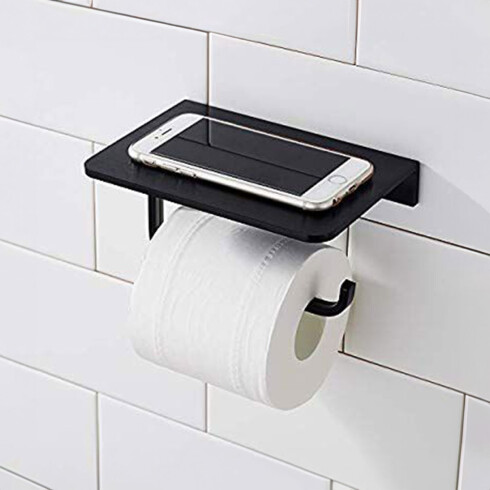 PORTA ROLLO METALICO ACCESORIO DE BAÑO LINEA MATE NEGRO NEGRO