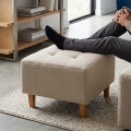 Puff tela y patas de madera Beige