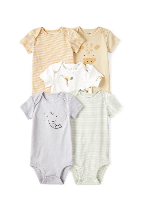Pack cinco bodies de algodón, diseño animales Sin color