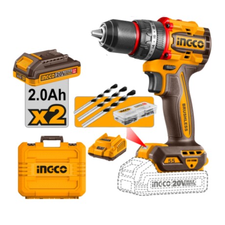 Atornillador percutor Ingco a batería 20V valija y mechas Atornillador percutor Ingco a batería 20V valija y mechas