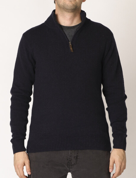 Sweater C/ Coderas Medio Cierre Harrington Label Azul Oscuro