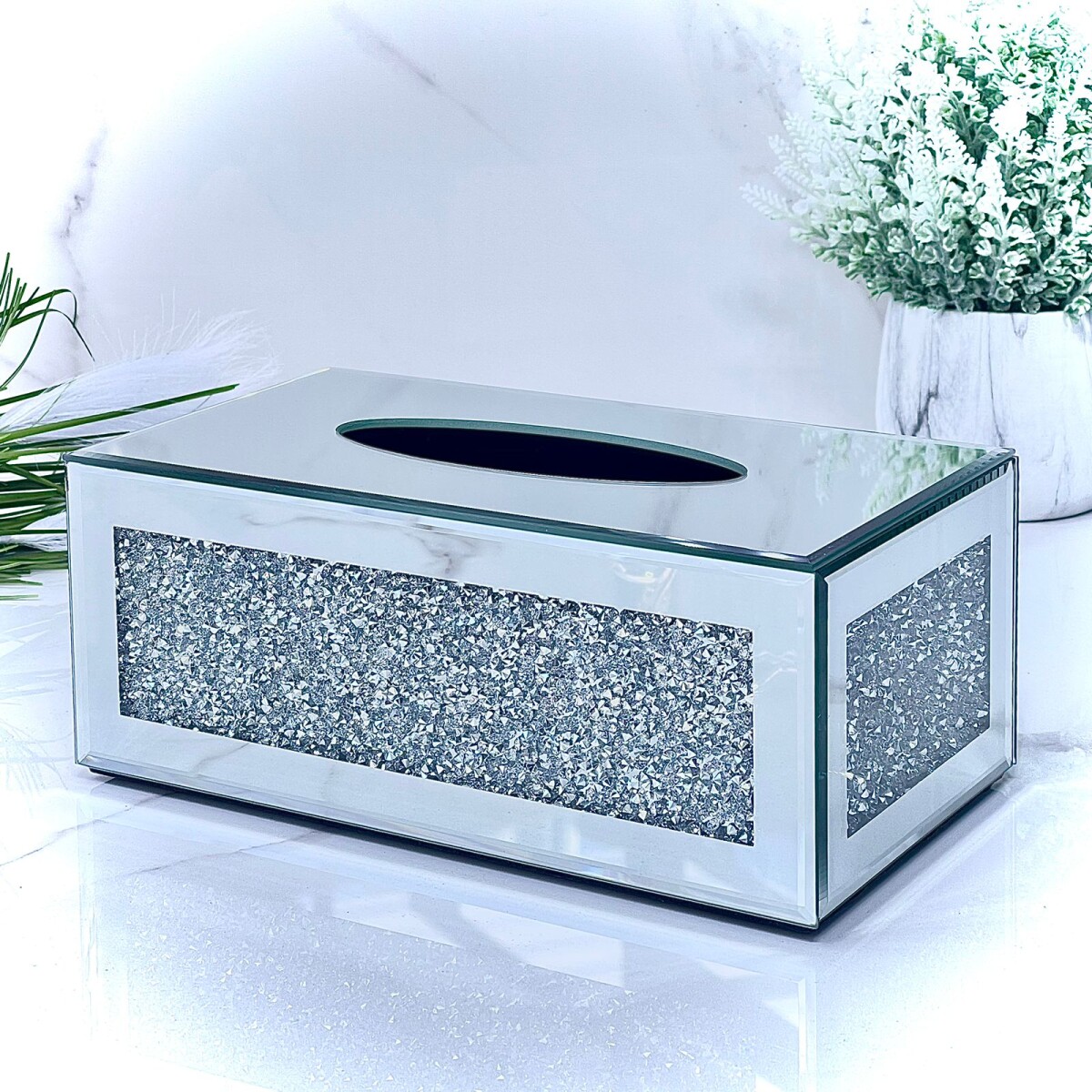 Porta Pañuelos Box Espejado Largo 25cm x Ancho 14cm x Alto 9cm 