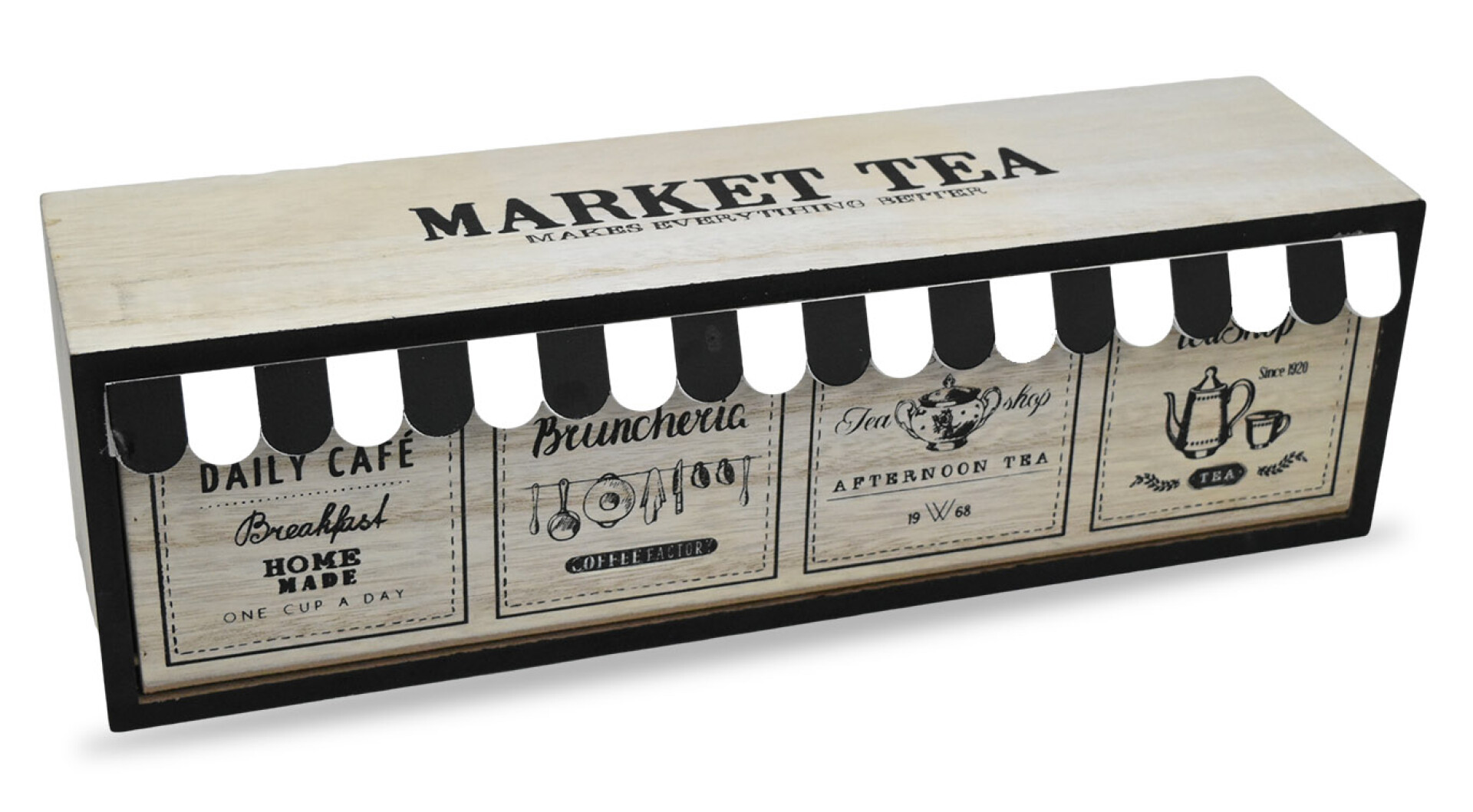 CAJA DE TE MADERA 5 DIVISIONES TAPA MADERA ABERTURA FRONTAL 37X10X11CM 26906 