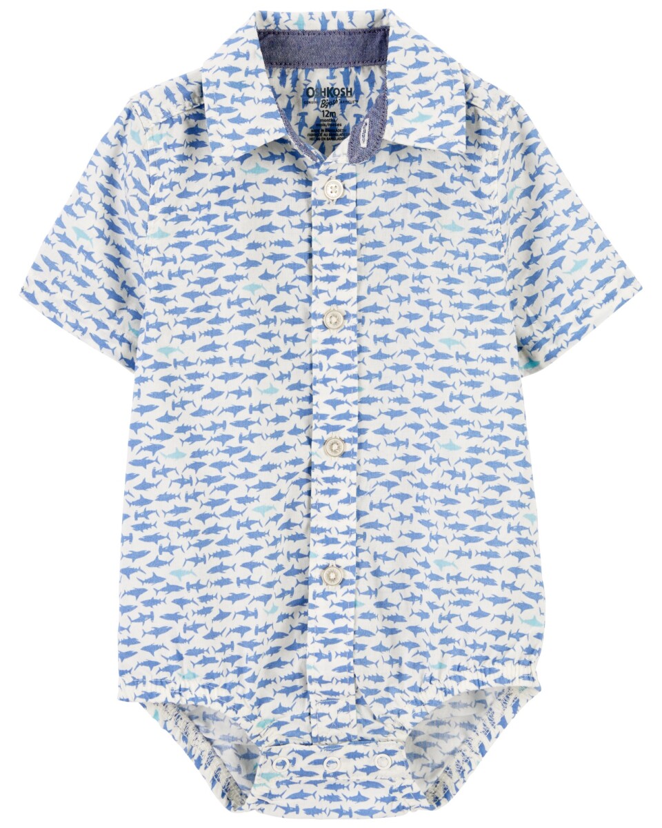 Body tipo camisa de algodón, manga corta y diseño tiburones 