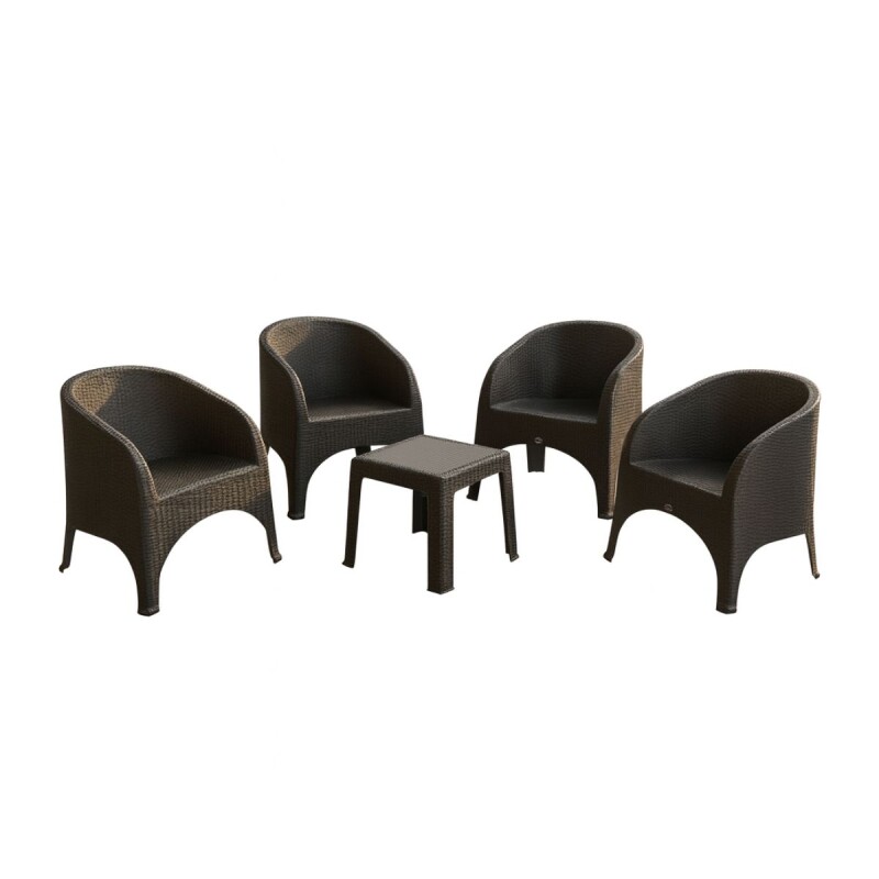 Set x4 sillones simíl ratán + Mesa cuadrada MARRON