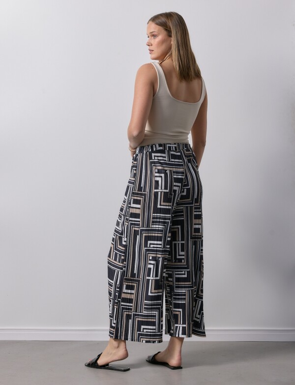 Pantalon Crop Plisado NEGRO/MULTI