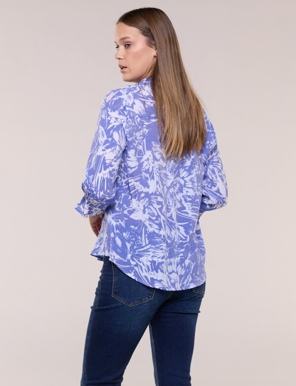 Blusa Estampada Pincelada Con Alforzas AZUL