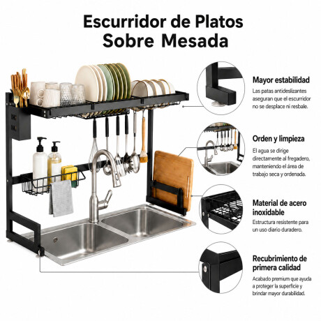 Escurridor Sobre Mesada Acero Inoxidable Ahorra Espacio Negro