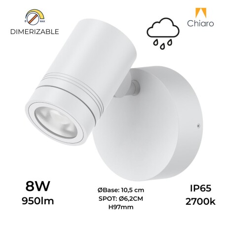 APLIQUE SPOT DIRIGIBLE 8W APTO INTEMPERIE BLANCO