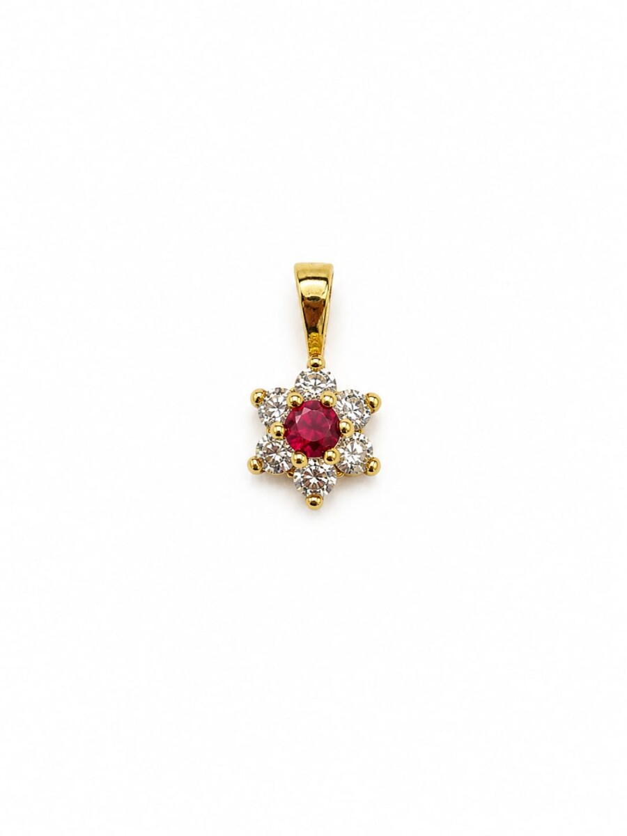 Colgante flor en oro 18kt con Rubi 
