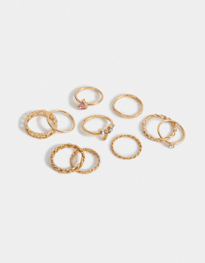 Sets Anillos Strass Sets De Anillos Strass Crystal - Dorado