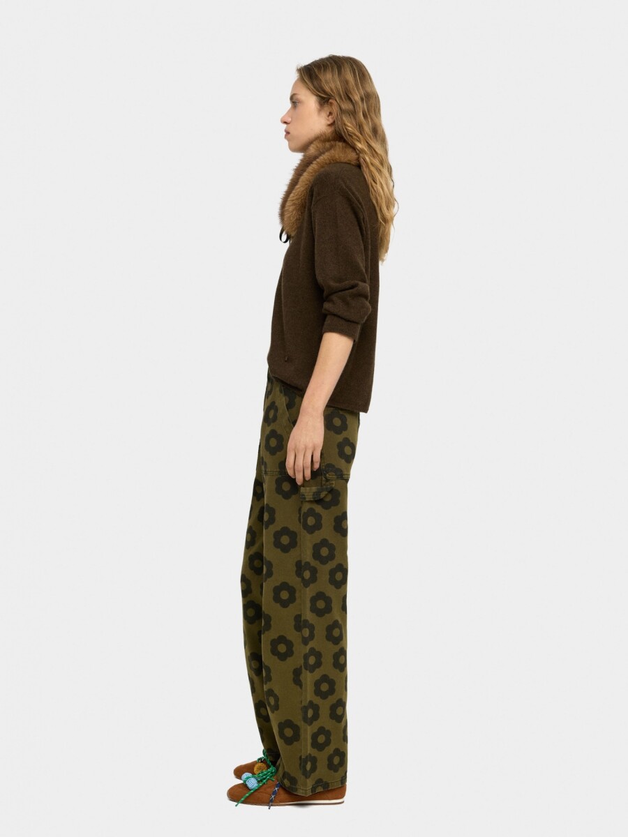 Pantalón Vaquero Estampado Floral verde