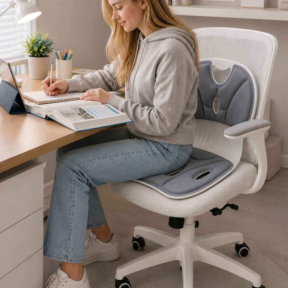 Respaldo Lumbar Corrector De Postura Espaldar Ergonómico Gris