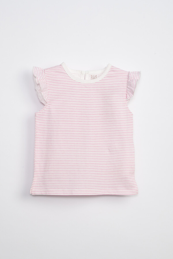 Camiseta sin manga volados Rayas Fucsia