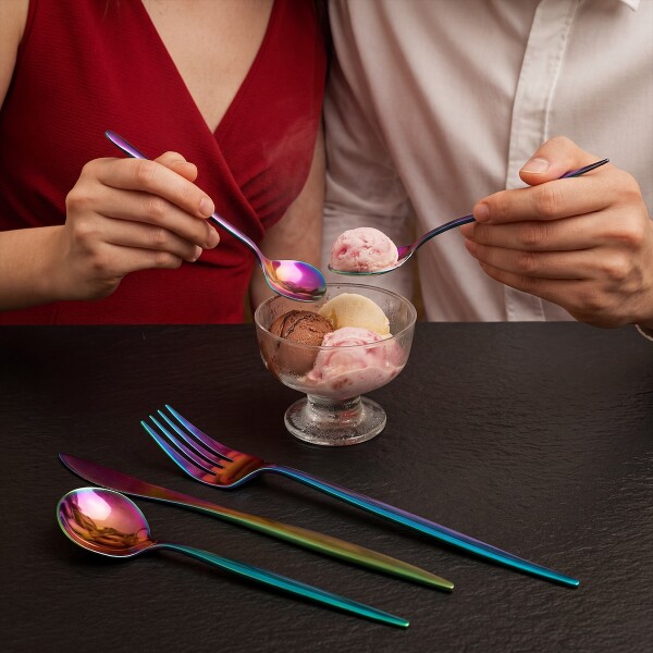 Set x24 Cubiertos de Acero Inoxidable Cuchillos tenedor cucharas Cocina IMBACK Multicolor Set x24 Cubiertos de Acero Inoxidable Cuchillos tenedor cucharas Cocina IMBACK Multicolor