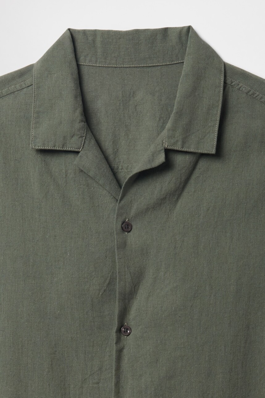 Camisa De Lino Manga Corta Hombre Mesculen Green