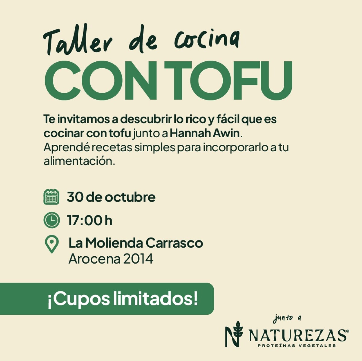 Inscripciones Taller de Cocina con Tofu 