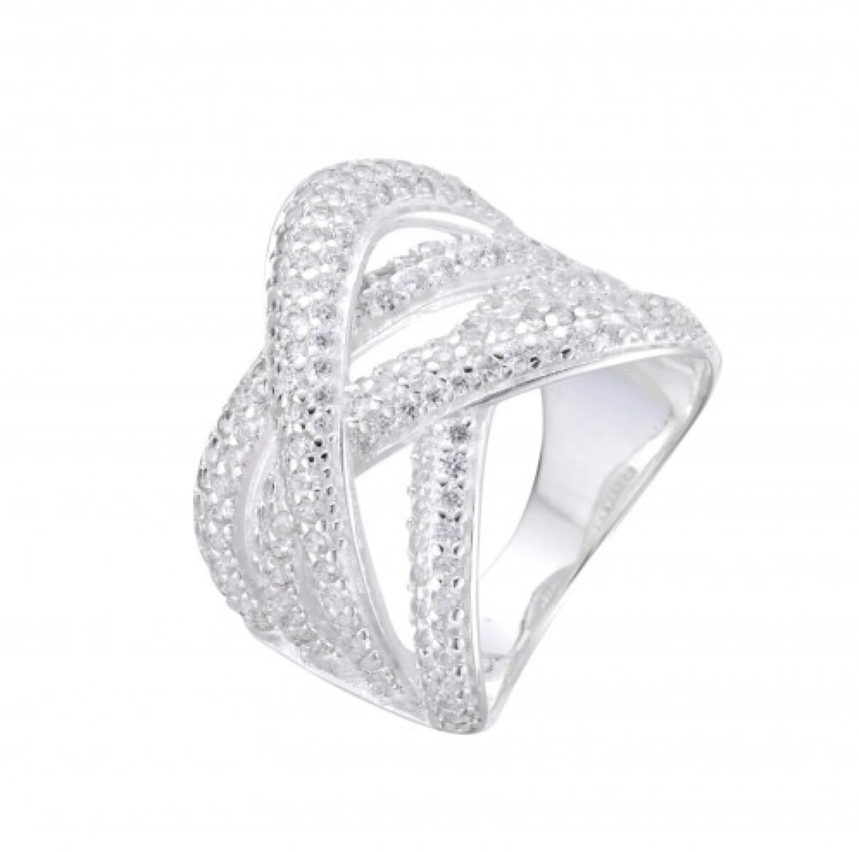 Anillo de plata 925 con circonias, TRENZA. 
