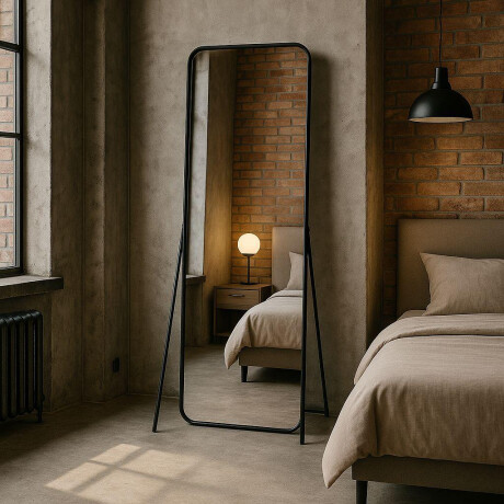 Espejo Rectangular de Pie con Marco de PVC Negro